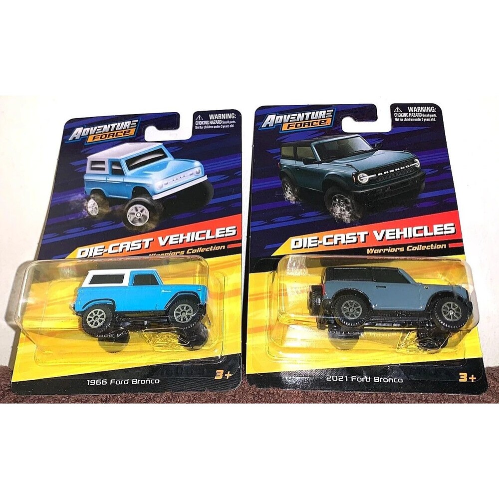 Adventure Force 2001 Ford Bronco Gray & 1966 Ford Bronco Blue 4x4 Trucks New